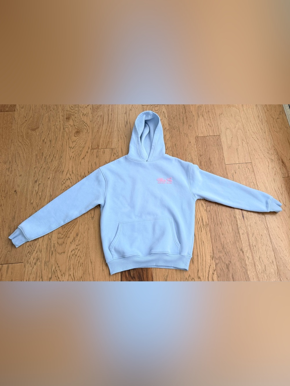 White Fox Boutique Light Blue Hoodie with Pink Logo